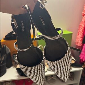 Express Black and White Striped Flats